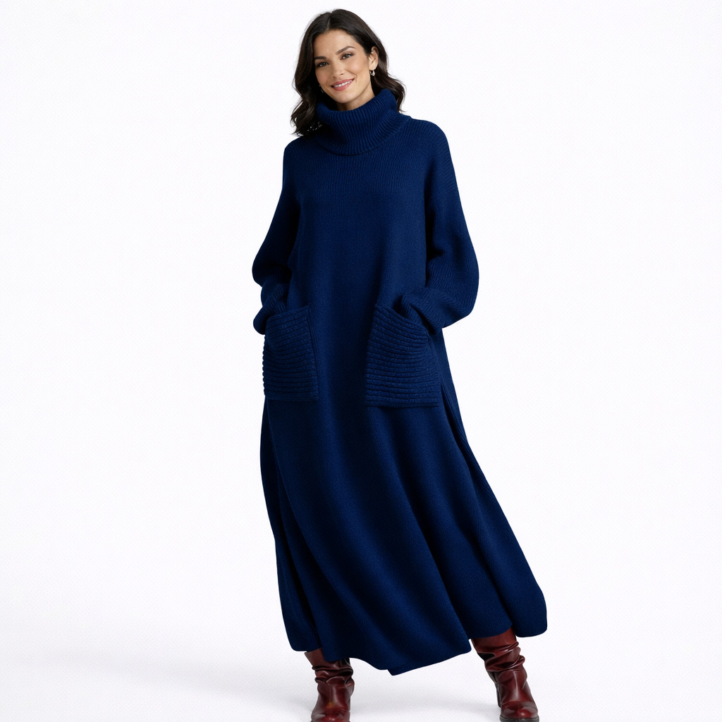 Paula - Vestido suéter de cuello alto con mangas largas