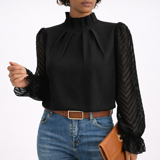 Natalia - Blusa glamorosa con mangas plisadas