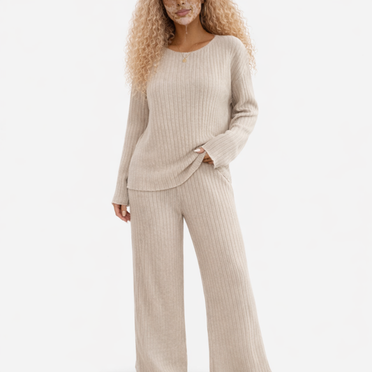 Georgina - Conjunto elegante con jersey acanalado y pantalón recto