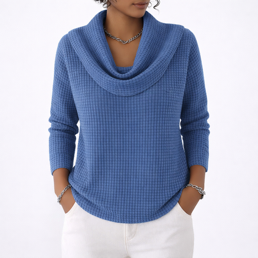 Sandra - Suéter con escote en cascada en suave tejido tipo panal