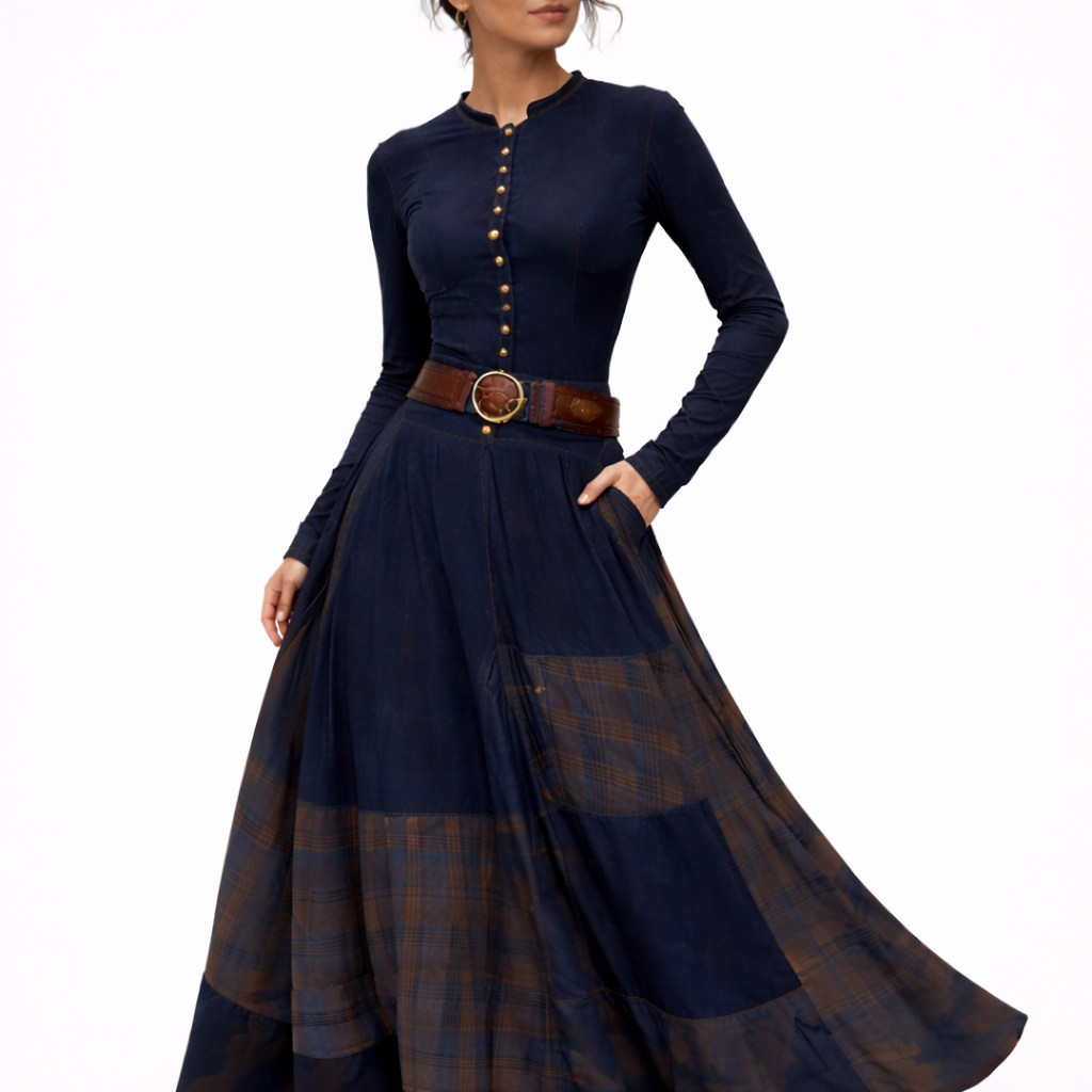 Adriana – Vestido Maxi Vintage Azul Marino