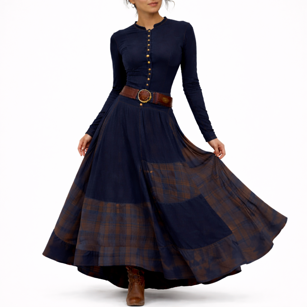 Adriana – Vestido Maxi Vintage Azul Marino