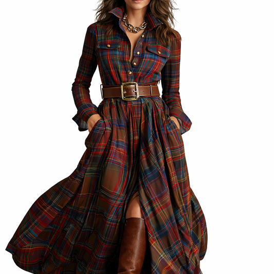 Noa - Vestido camisero Maxi de Cuadros y Versátil