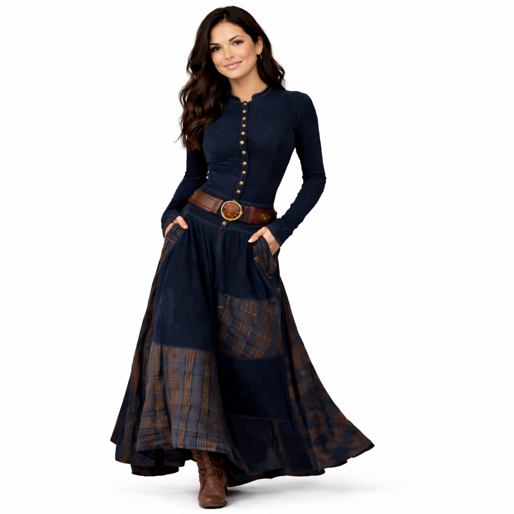 Adriana – Vestido Maxi Vintage Azul Marino