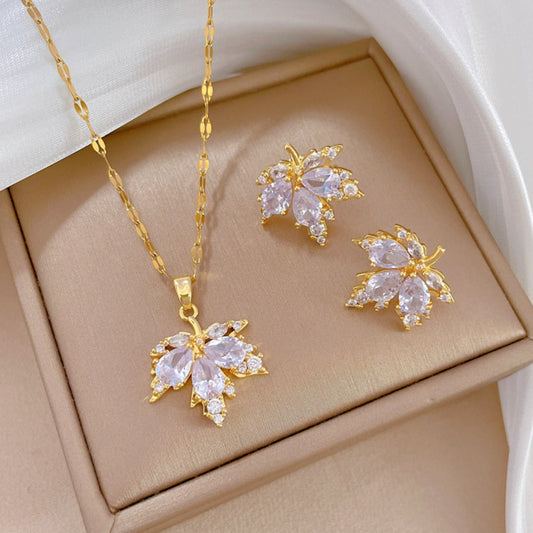 Pendientes Hoja Blanca de la Suerte + Collar Gratis - Elegantes y encantadores